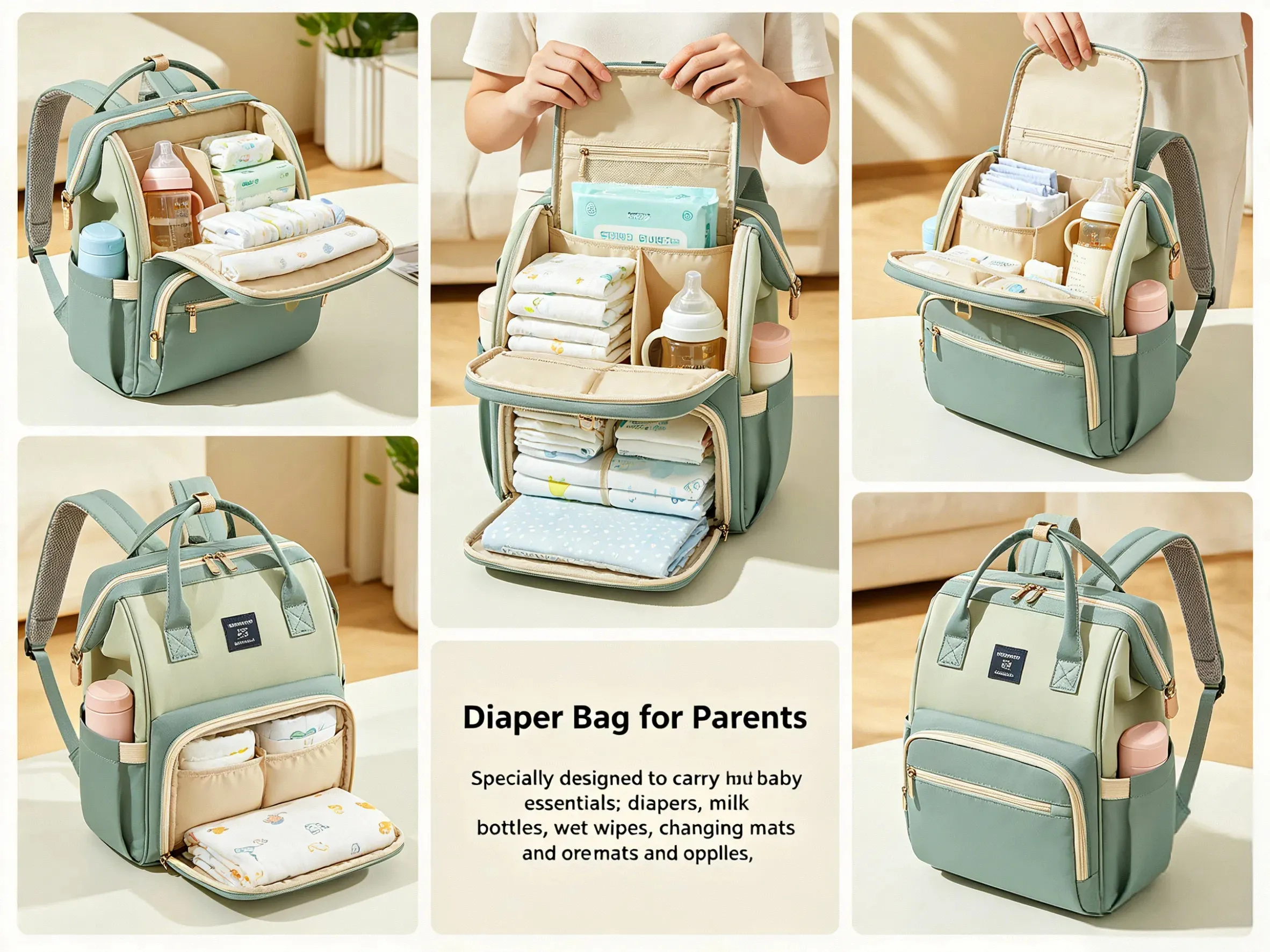 Custom Diaper Bag with Waterproof Spill-Proof Lining